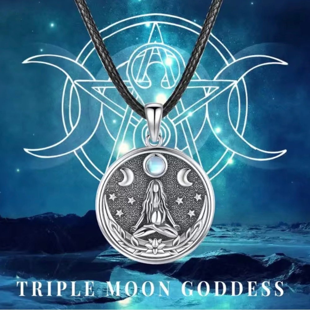 Triple Moon Goddess Zinc Alloy Necklace Silvery Pendant  Charm Faux Fashion Jewe